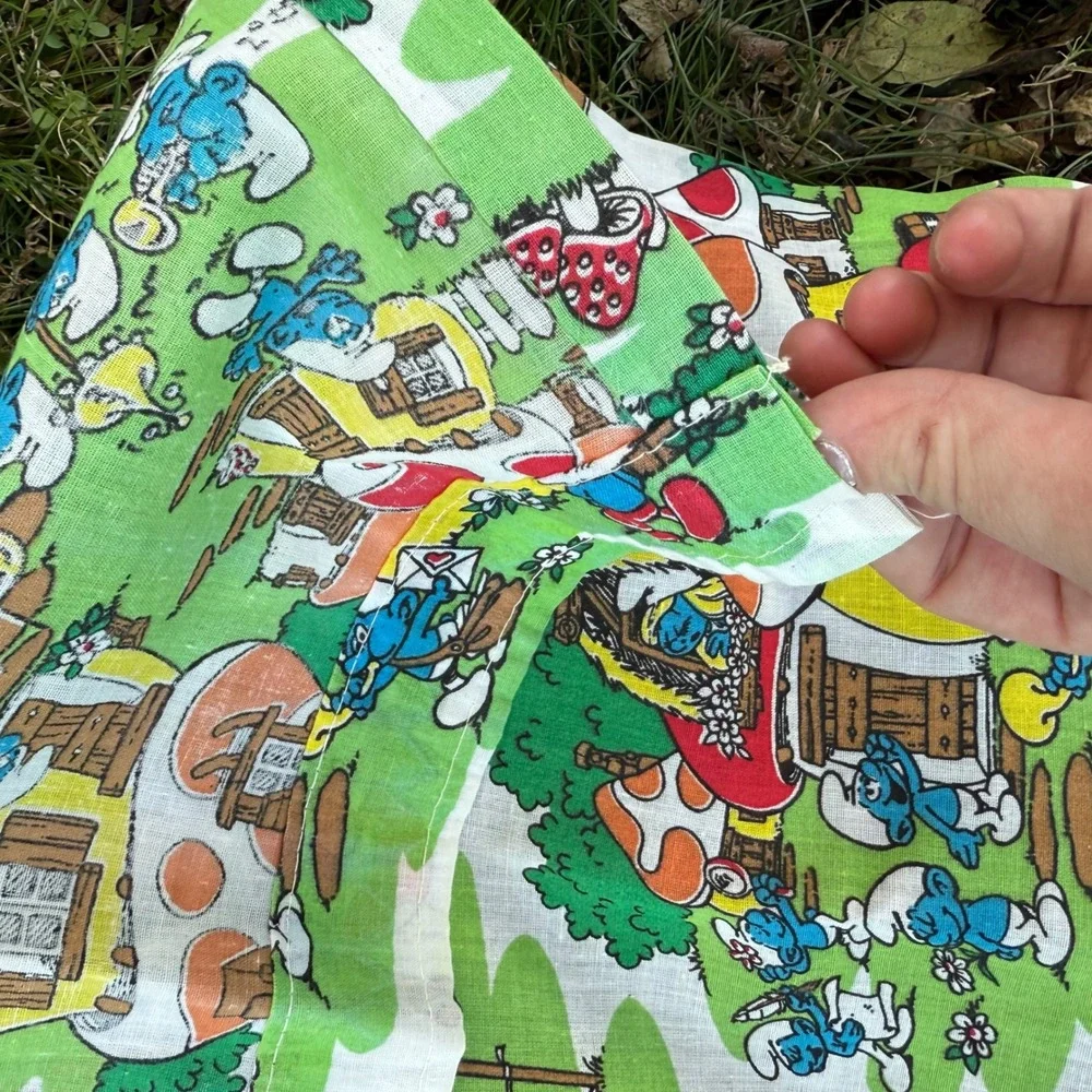 Vintage 70s Smurfs‎ Curtain Set 2 Valances 2 Long Curtians 2 Short Cartoon Retro